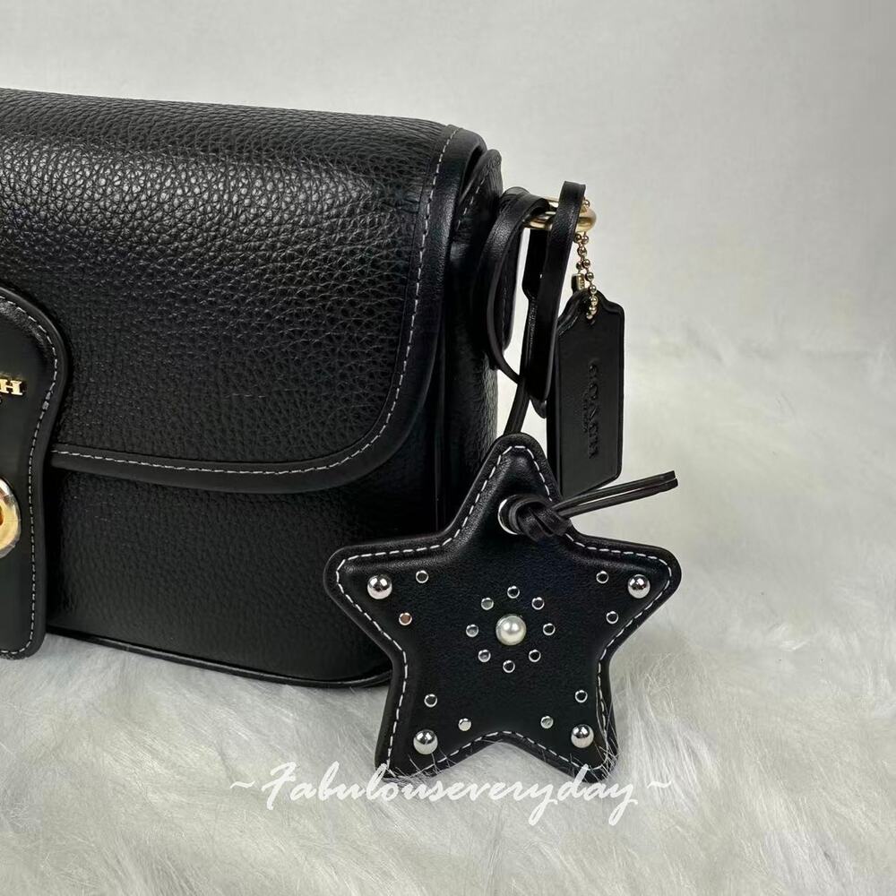 Coach Star Bag Charm In Leather/Black CFB07 NWT